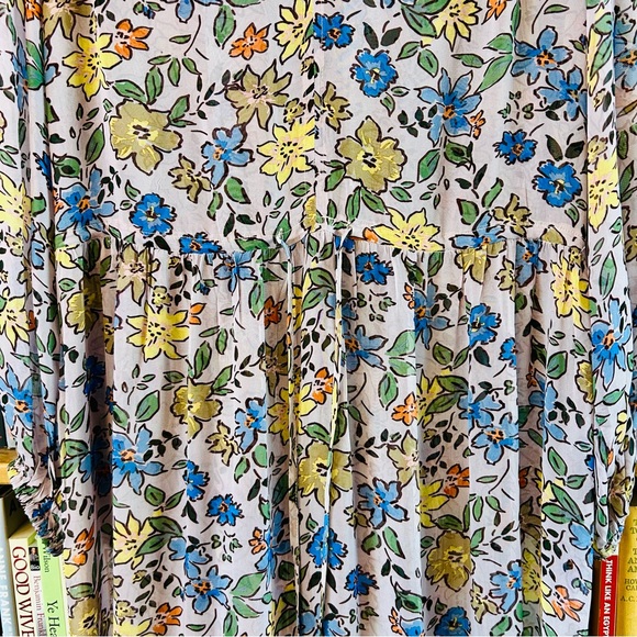 Velvet Graham Spencer Sheer Floral Drawstring Waist Slip Lng Sleeve Midi Dress S - Picture 5 of 16